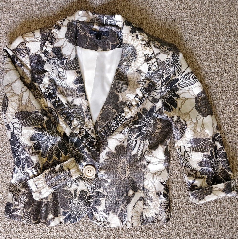 Boho Chic Floral Linen Blazer | size 6